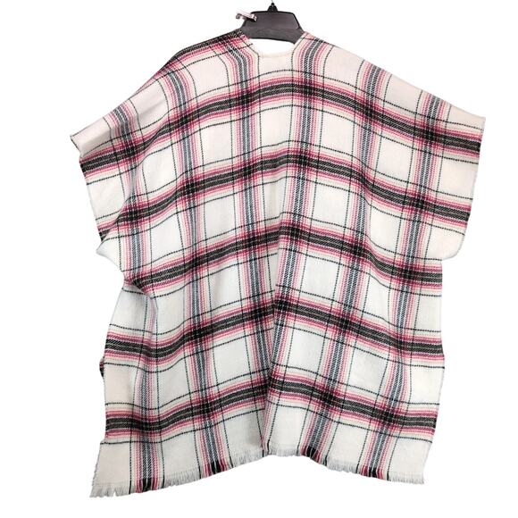 NWT Loft Soft Knit Plaid Poncho Cape Sweater Women's M/L Fringe Boho Festival - Picture 2 of 10
